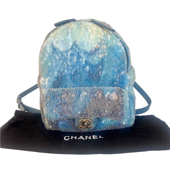 Chanel  Sequin Tri-color Waterfall Backpack Light Blue - Picture 5 of 11